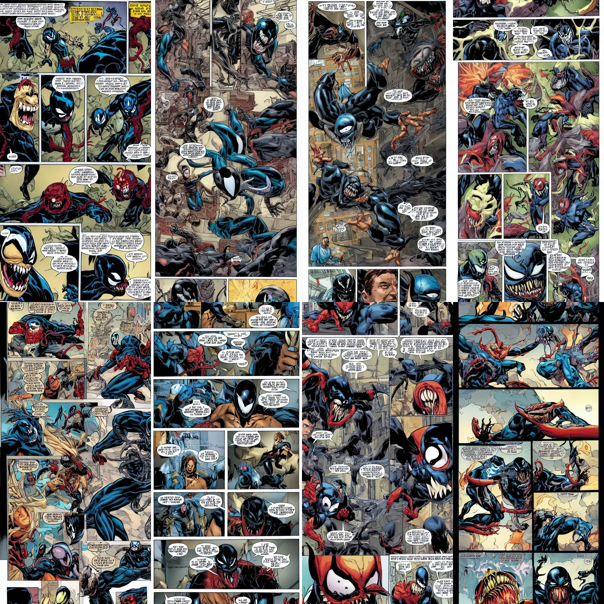 Prompt: Venom meets Chris Hansen, comic book panels, epic, Marvel,