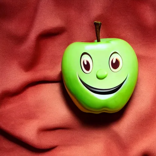 Image similar to happiest apple in the world, wide grin, photograph