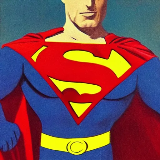 Prompt: Batman dressed as Superman, surrealism painting