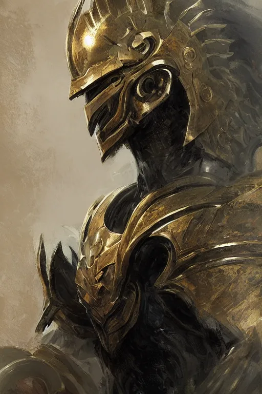 Image similar to a masculine elegant man from sideview with large shoulders, armor, and wearing golden laurel wreath, ethereal horror fantasy art by greg rutkowski and magali villanueve and monet con