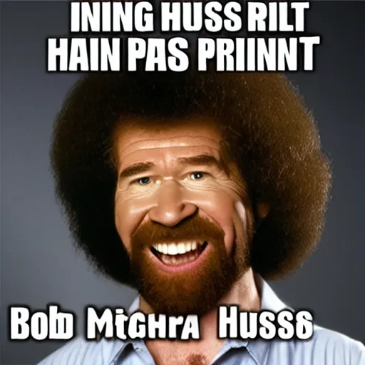 Image similar to bob ross screaming huffing paint