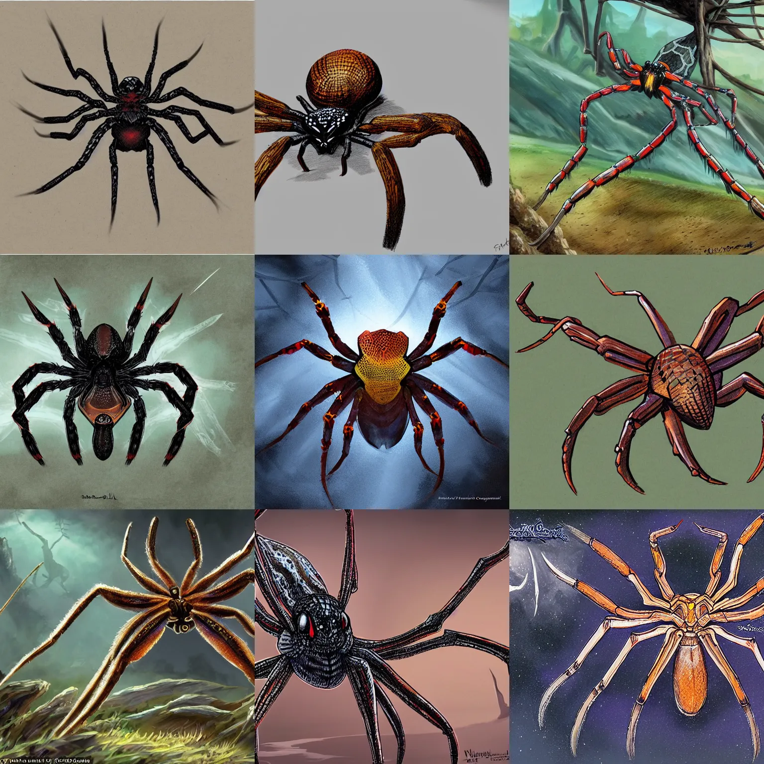Prompt: Concept art of the Crescent Weave Spider, depicted in its natural habitat, fantasy art