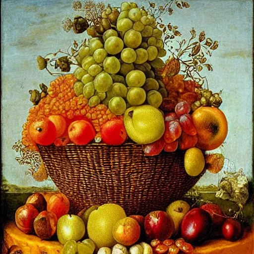 Image similar to fruit basket, fruit, giuseppe arcimboldo