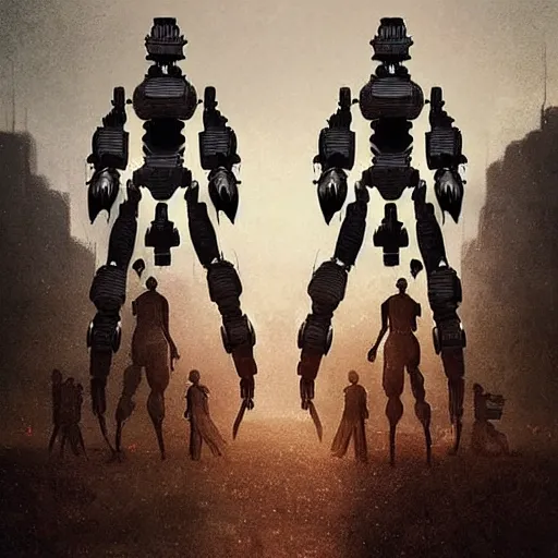 Image similar to propaganda poster of robots and humans standing side by side, side view photo, by greg rutkowski