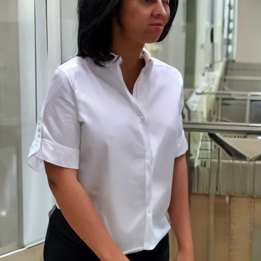 Image similar to an female wearing a white blouse with short sleeves