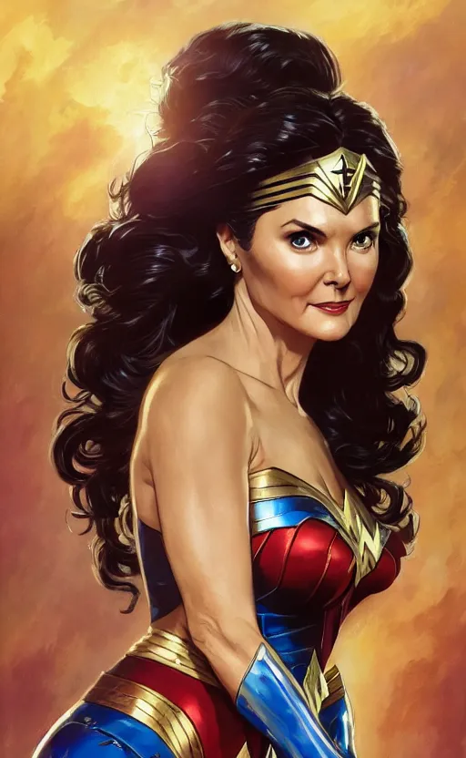 Prompt: portrait of Lynda Carter as wonder woman tv show by Stanley Artgerm Lau , greg rutkowski, thomas kindkade, alphonse mucha, loish, norman rockwell. Trending on artstation rule of thirds detailed illustration hd 4k