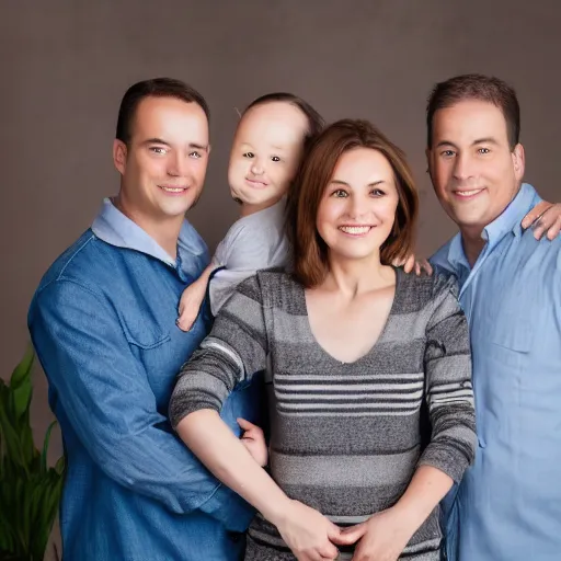 Prompt: a family photo, botox, large foreheads, lazy eye, professional photography 4k