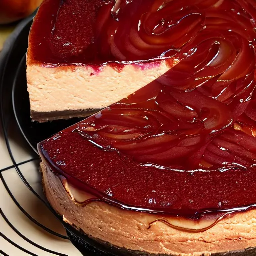 Prompt: close view of a delicious sweet and perfect onion cheesecake piece, award winning, 4 k, beautiful