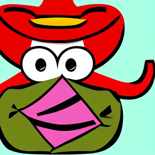 Prompt: happy fish wearing a cowboy hat, sideways, vector, plain background