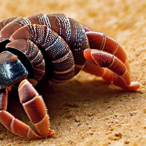 Prompt: Hermit crab with a curly mustache