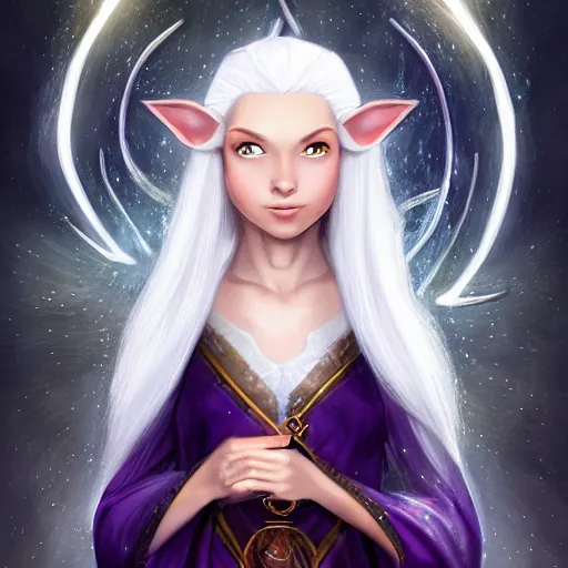 Image similar to Beautiful white haired aged fair skinned scholar elf with spell scroll and lightning background, realism, digital painting, detailed artwork, portrait, mythical, artstation