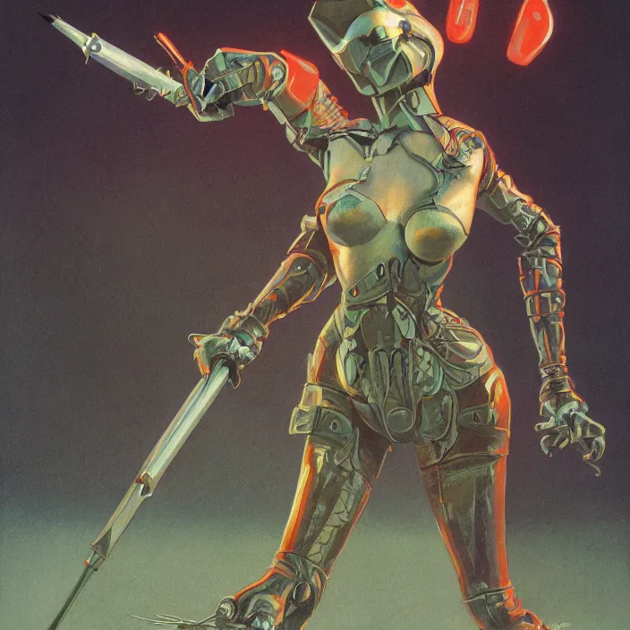 Prompt: dominatrix assassin robot, matriarchy, oriental, hyper feminine, extremely detailed, sharp focus, pastel, intricate, realistic, smooth, volumetric lighting, digital painting, by roger dean