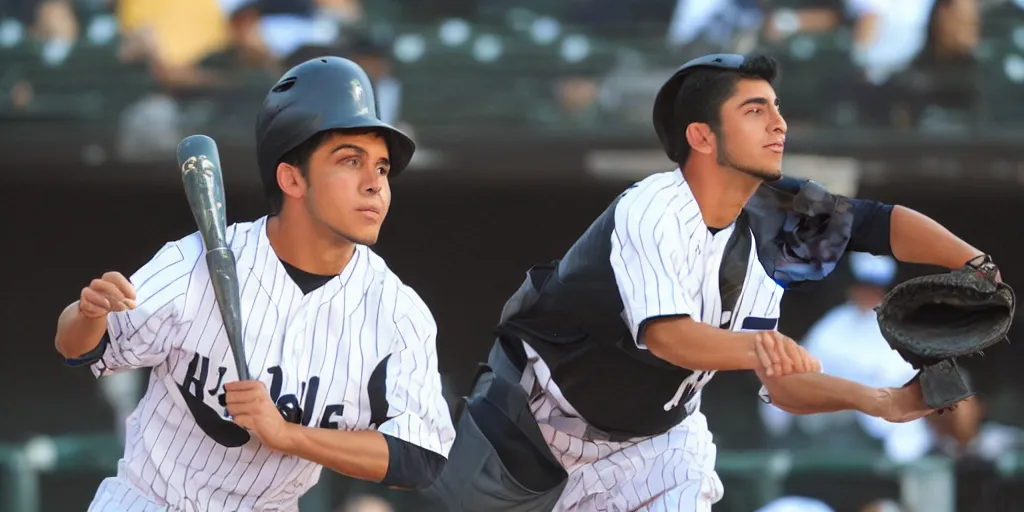 Prompt: 'a realistic photo of a hispanic guy who is an attractive baseball player man who is secretly a robot'