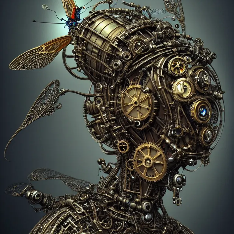 Image similar to steampunk cybernetic biomechanical old world swallowtail, 3 d model, very coherent symmetrical artwork, unreal engine realistic render, 8 k, micro detail, intricate, elegant, highly detailed, centered, digital painting, artstation, smooth, sharp focus, illustration, artgerm, tomasz alen kopera, wlop