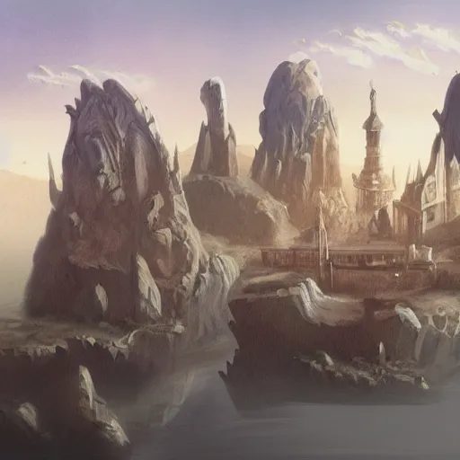 Prompt: A concept painting of a mystical floating city with towers and arches, the underside is rock with glowing marble veins, it is centered in frame above the ground, realistic