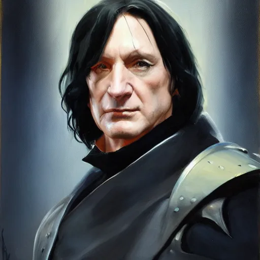 Image similar to greg manchess portrait painting of armored severus snape as overwatch character, medium shot, asymmetrical, profile picture, organic painting, sunny day, matte painting, bold shapes, hard edges, street art, trending on artstation, by huang guangjian and gil elvgren and sachin teng