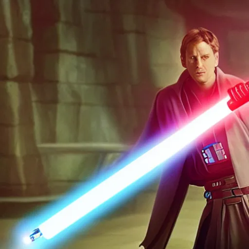 Image similar to jedi accidentally holding his lightsaber by the wrong end