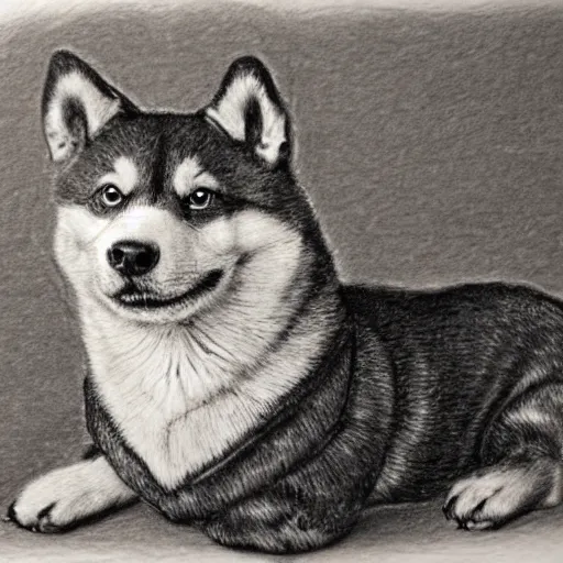 Prompt: a pencil drawing picture of a steampunk Shiba Inu highly detailed