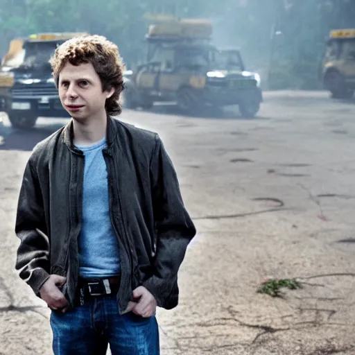 Image similar to michael cera as an action movie star, cinematic, directed by michael bay