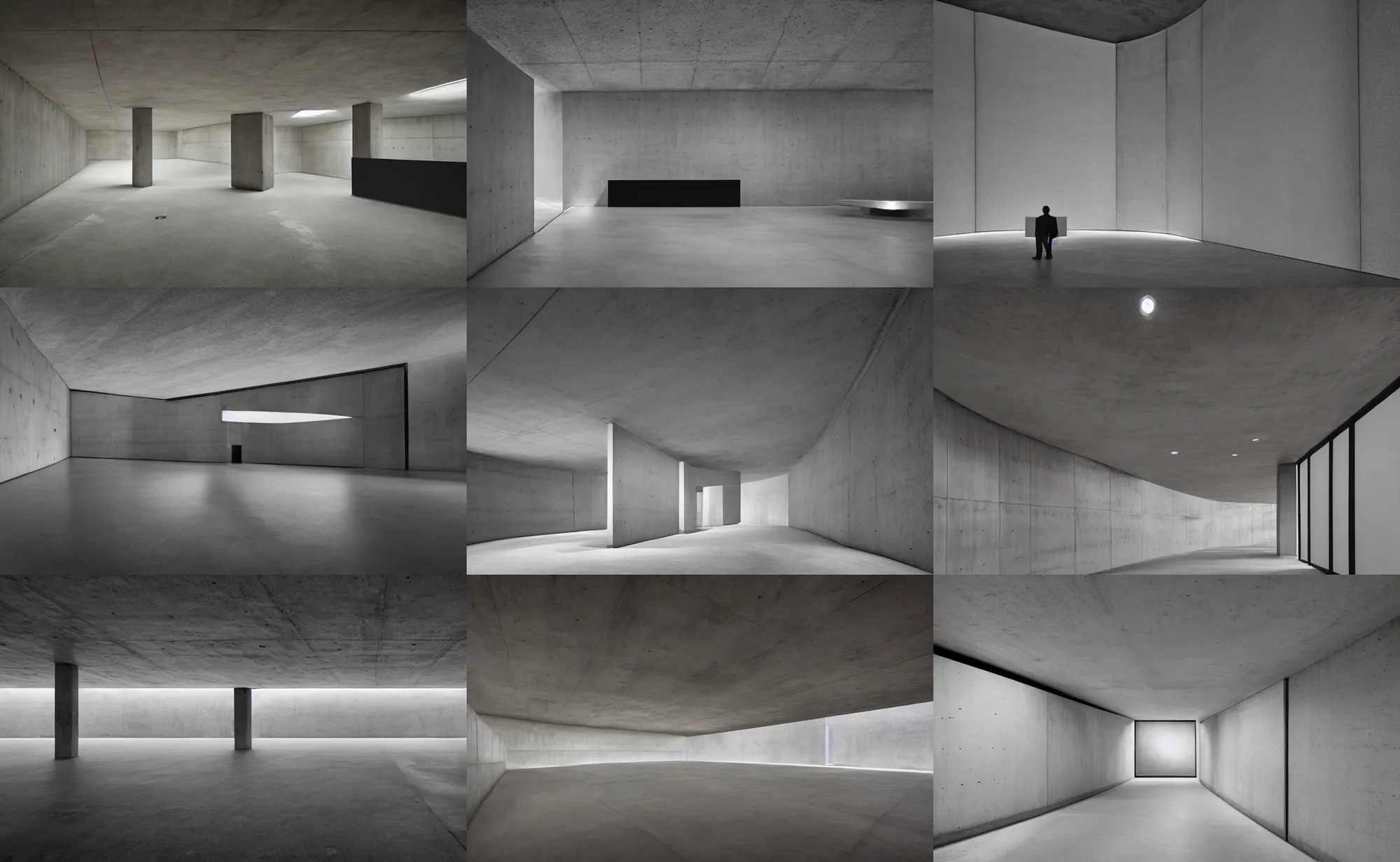 Prompt: a stunning circualr room with concrete walls and a giant screen, tadao ando, serene, ominous, beautiful lighting, night time, cinematic, sigma 3 2 mm