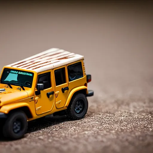 Prompt: COMMANDER, ((jeep)), micro machines, bokeh, macro photography