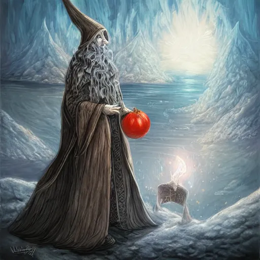 Prompt: 🧙🥚🍅🌨☄, digital art, highly detailed, epic fantasy