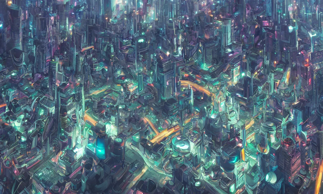 Image similar to futuristic city, illustration painting, oil on canvas, intricate, portrait, detailed illustration, hd, digital art, overdetailed art, concept art, complementing colors, detailed, illustration painting by alex gray, digital art, overdetailed art, concept art, complementing colors rendered by beeple, syd meade