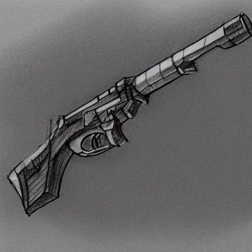 Prompt: plan of a gun that was never invented, pencil sketch, concept art