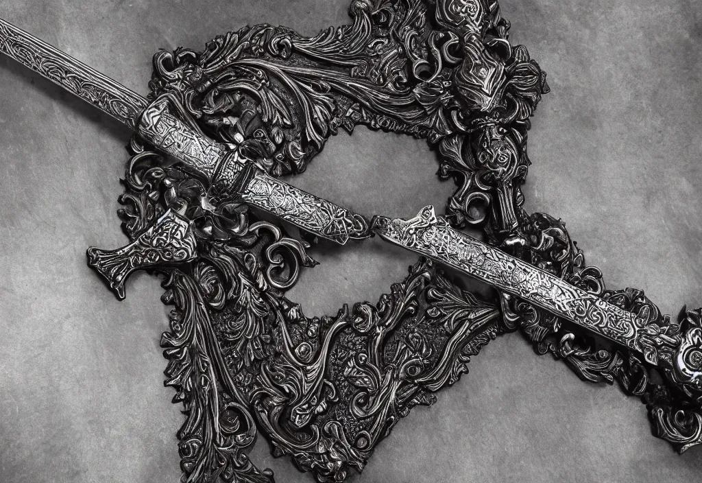 Prompt: sword ornate hilt and handle, 4k ultra hd, fantasy dark art