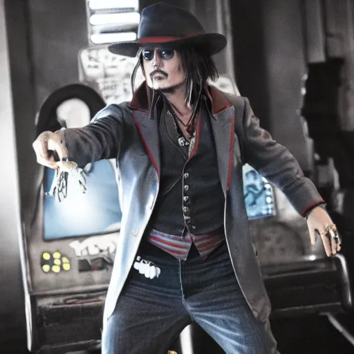 Image similar to johnny depp starring in the movie dig dug arcade, movie still, action pose, 8 k