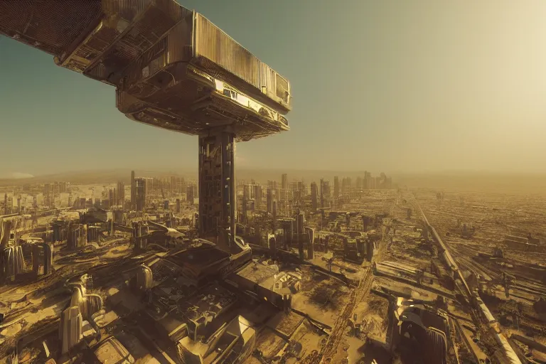 Image similar to majestic cyberpunk structure, space elevator, architecture of purification, virtual installation, ancient atmosphere, trending on artstation, behance, octane render, award winning, archviz, matte painting, sunrays, ethereal, desert, masterpiece, epic