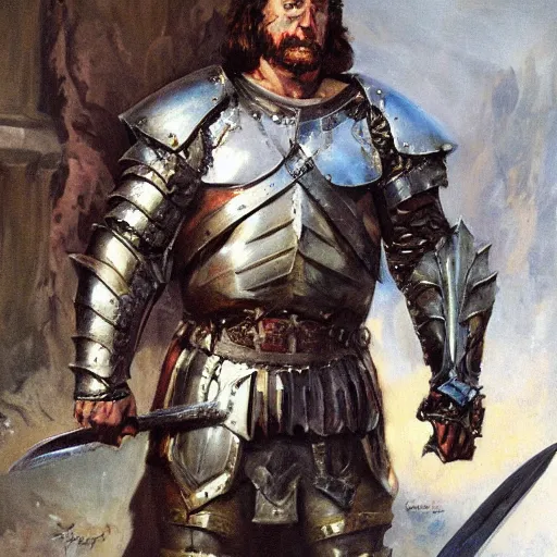 Image similar to portrait of john goodman wearing armor and holding sword by frank fazetta, fantasy, barbarian