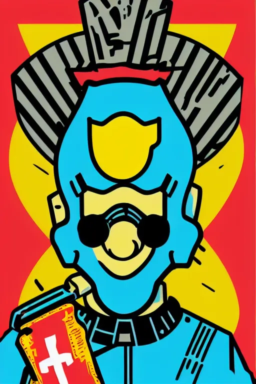 Image similar to fallout 7 6 retro futurist illustration art by butcher billy, sticker, colorful, illustration, highly detailed, simple, smooth and clean vector curves, no jagged lines, vector art, smooth andy warhol style