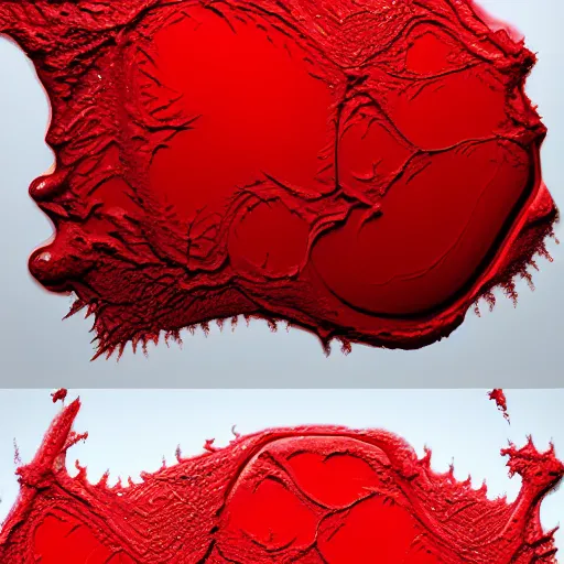 Image similar to melting red paint, fractal amalgamation, 8k, HD, hyper realistic, hi-fructose