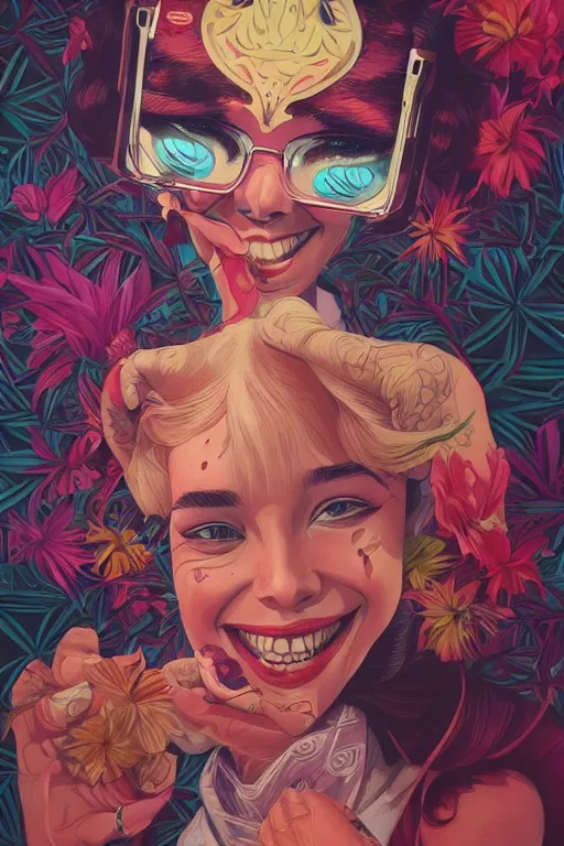 Image similar to a lady smiling cute, Tristan Eaton, victo ngai, artgerm, RHADS, ross draws