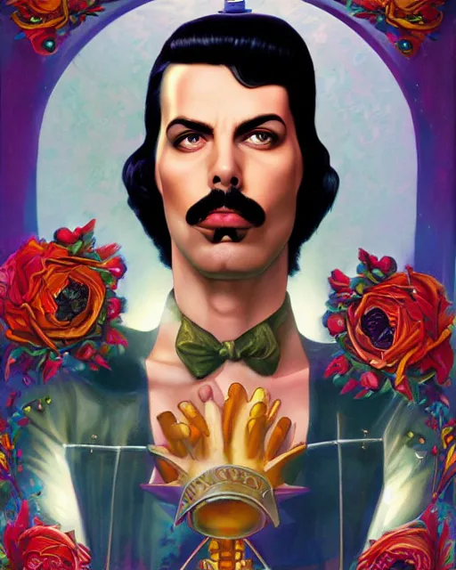 Prompt: lovecraftian portrait of freddie mercury, pixar style, by tristan eaton stanley artgerm and tom bagshaw