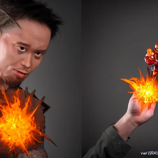 Prompt: gon freecs making a fireball, action figure, studio lighting, product shoot