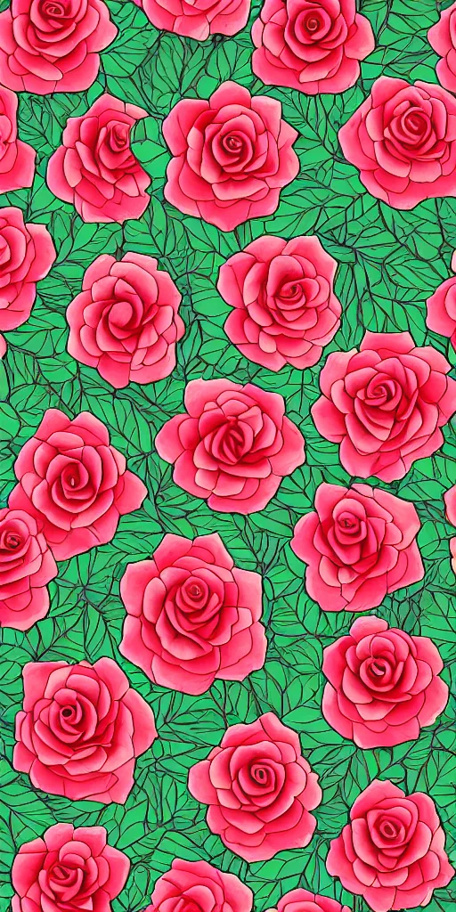 Image similar to seamless pattern of beautiful roses with leaves and throns, colourful, symmetrical, repeating 35mm photography