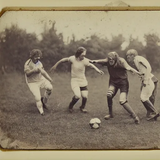 Image similar to daguerreotype photograph of zombies playing soccer