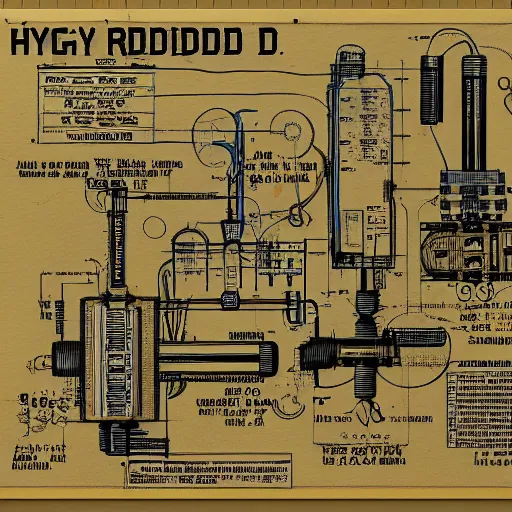 Image similar to highly detailed hyrodgen bomb schematics