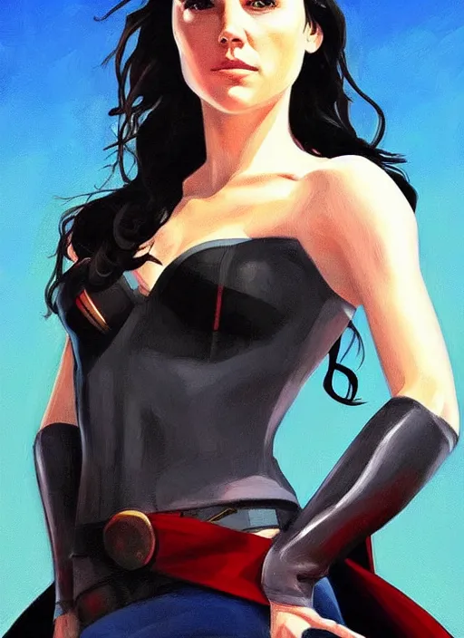 Prompt: detailed artwork by phil noto ; stylized painting of young jennifer connelly ; gal gadot ; brush texture ; asymmetric composition ; trending on artstation ; gallery painting by phil noto, comic style