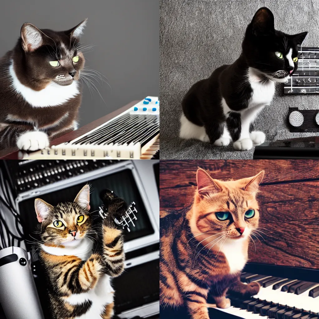 Prompt: professional photo of a cat making metal music