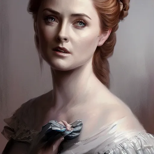 Image similar to a portrait of alexandra breckenridge as a maid, urban motifs, intricate, elegant, highly detailed, digital painting, trending on artstation, concept art, smooth sharp focus, illustration, art by artgerm and greg rutkowski