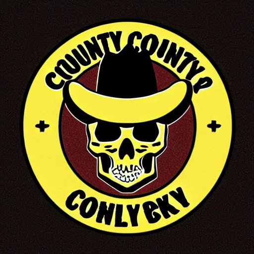 Image similar to logo with text \'Country Boy Customs\' with an angry skull wearing a cowboy hat