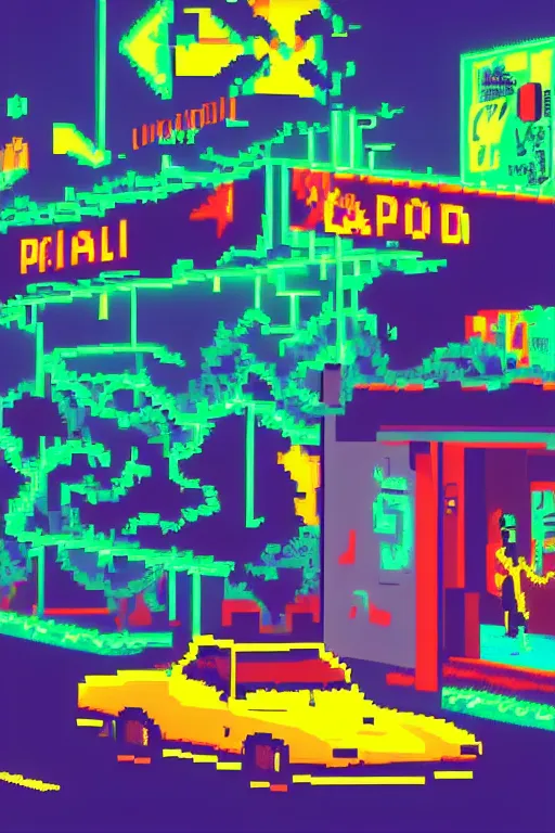 Image similar to life in the caspian hood. pixel art, gta vice city art style. pop art, no duplicate image, glowing lights, ultra details, digital painting, artstation, concept art, smooth, sharp focus, illustration, intecrate details, art by richard hamilton and mimmo rottela, pixels art by kirokaze and paul robertson