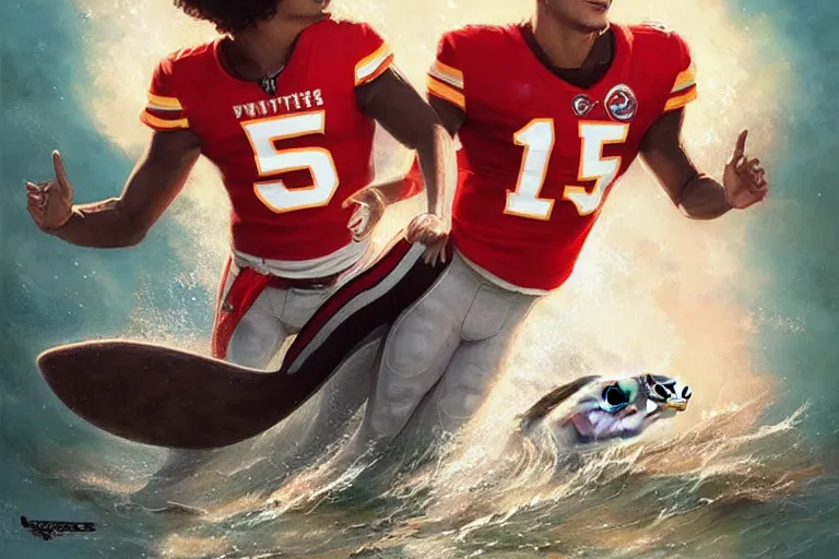 Image similar to a whale who loves patrick mahomes and the nfl by greg rutkowski, rossdraws, gil elvgren, enoch bolles, anime, very coherent