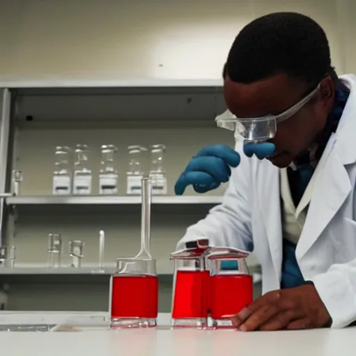 Prompt: Mario in lab doing experiments with his mushroom