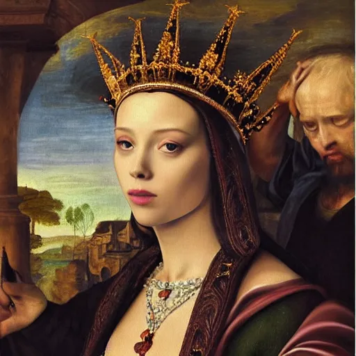 Prompt: renaissance painting scarlett johannson wearing a crown, detailed, artstation, trending, detailed