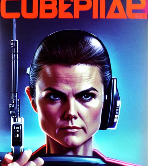 Image similar to cable plugged in, side of head, keri russell, cyberdeck computer terminal, 1 9 7 9 omni magazine cover, style by vincent di fate, cyberpunk 2 0 7 7, very coherent, detailed, 4 k resolution, unreal engine, daz