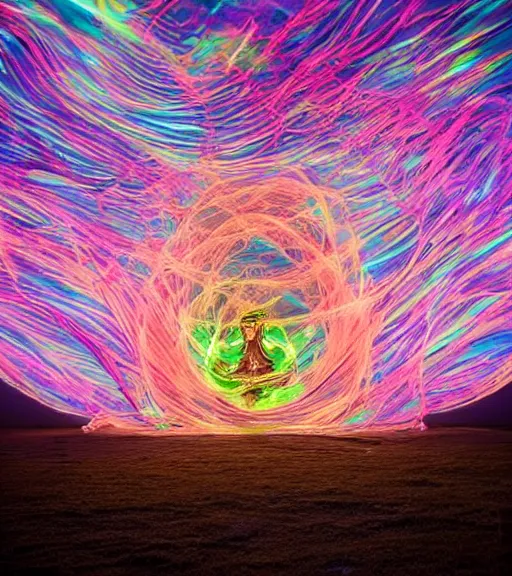 Image similar to lokah samastah sukhino bhavantu light painting art, iridescent, volumetric lighting, majestic light, ethereal, hyperrealistic, at night, epic, masterpiece, by reuben wu